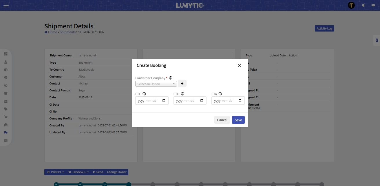 Create Shipment Booking