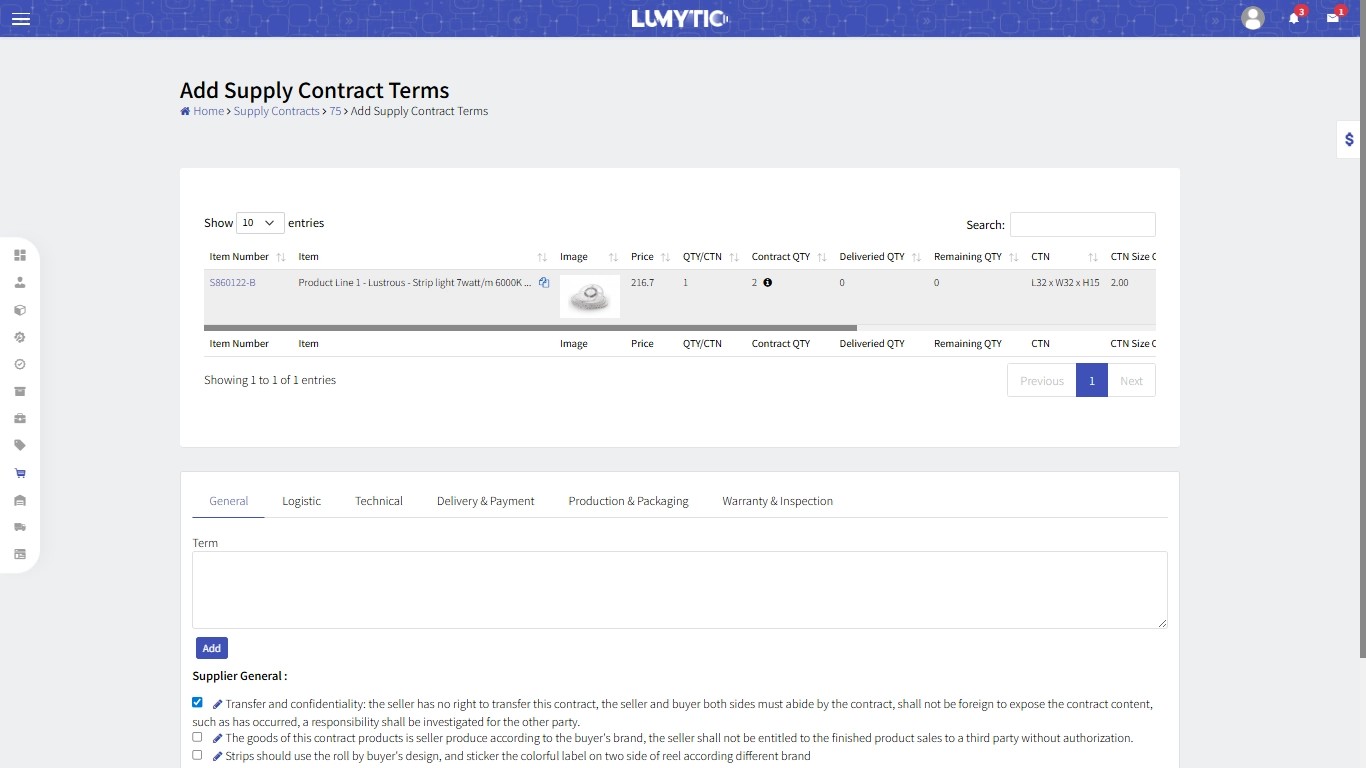 Setup Supply Contract Terms and Conditions