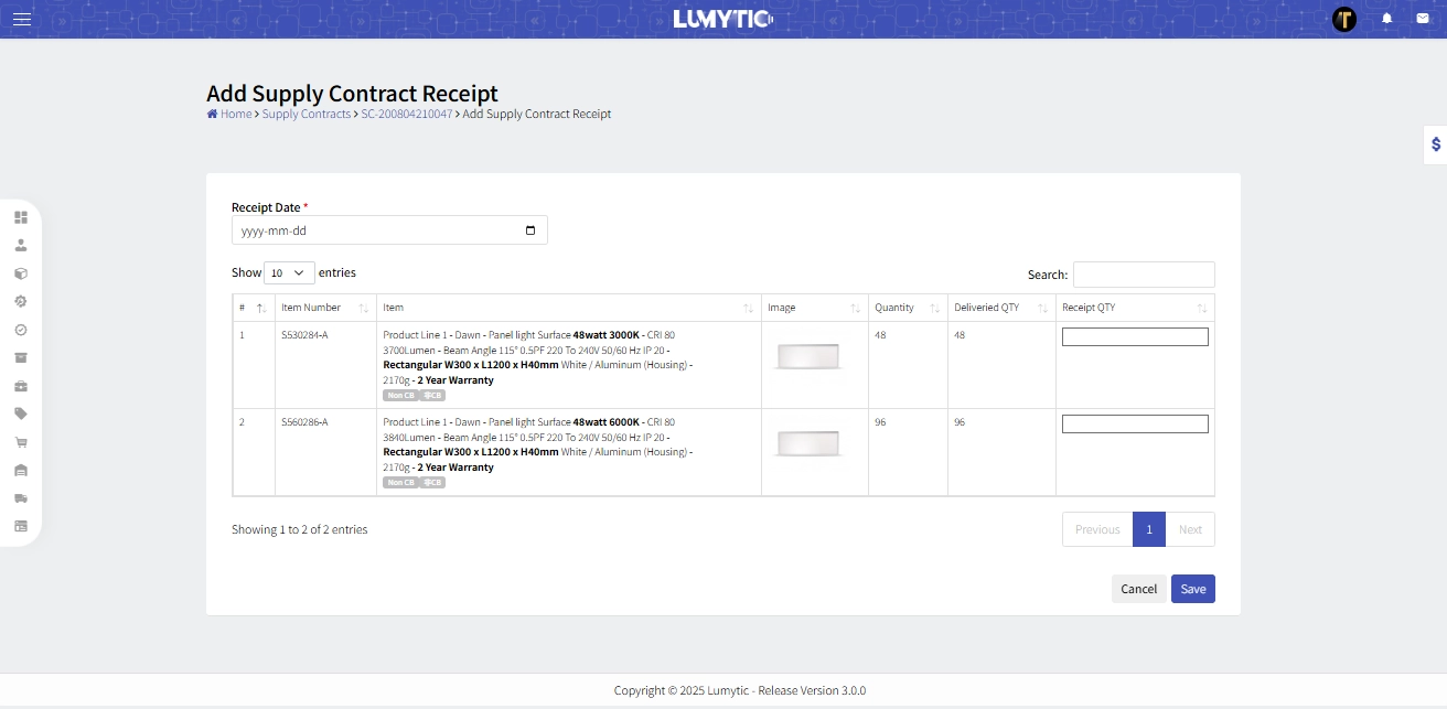 Create Supply Contract Receipt 