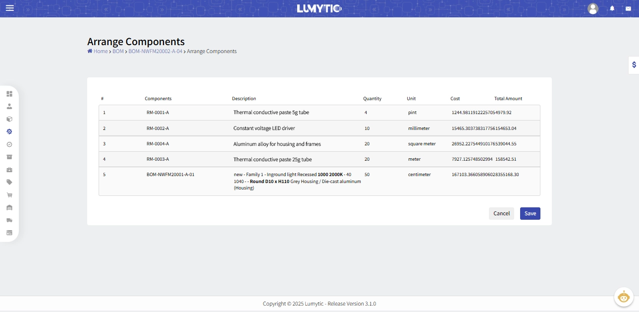 Arrange BOM Components