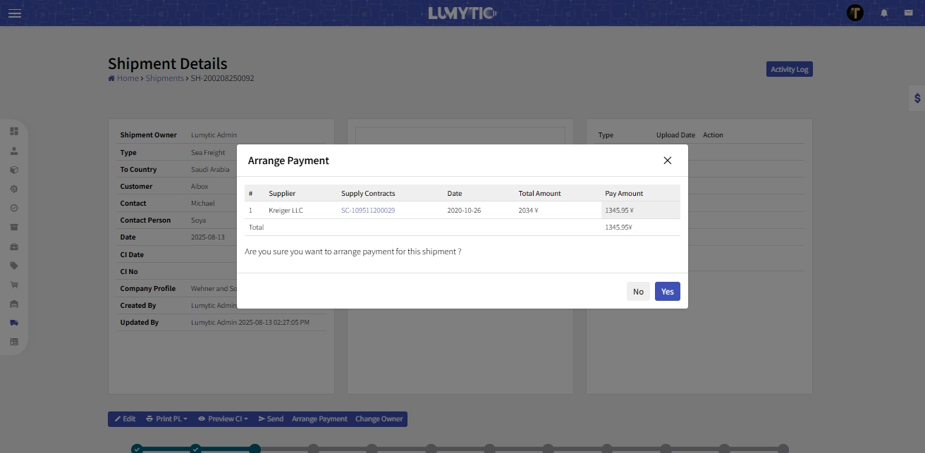 Create COD Payment for Linked Supply Contract