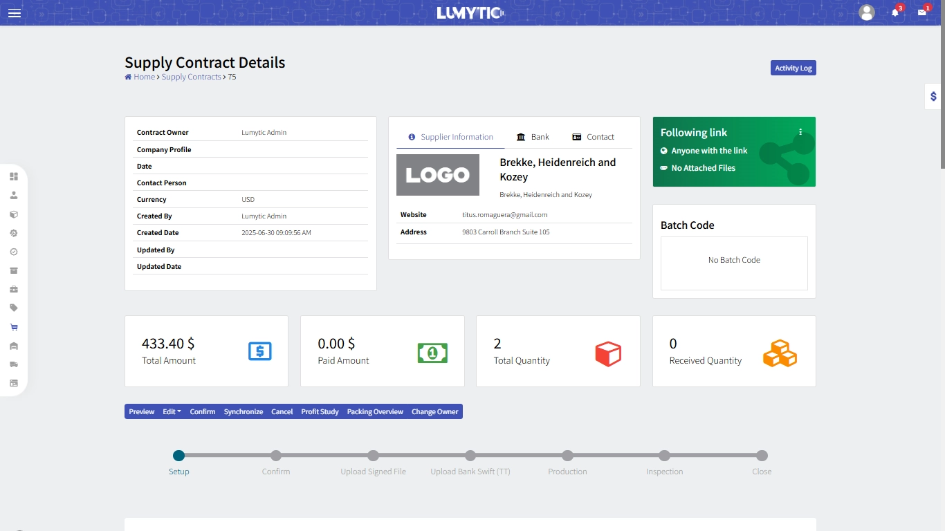 Create Supply contract