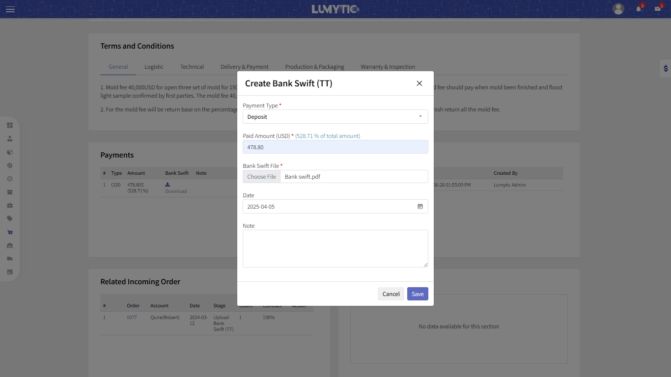 upload Bank Swift (TT)