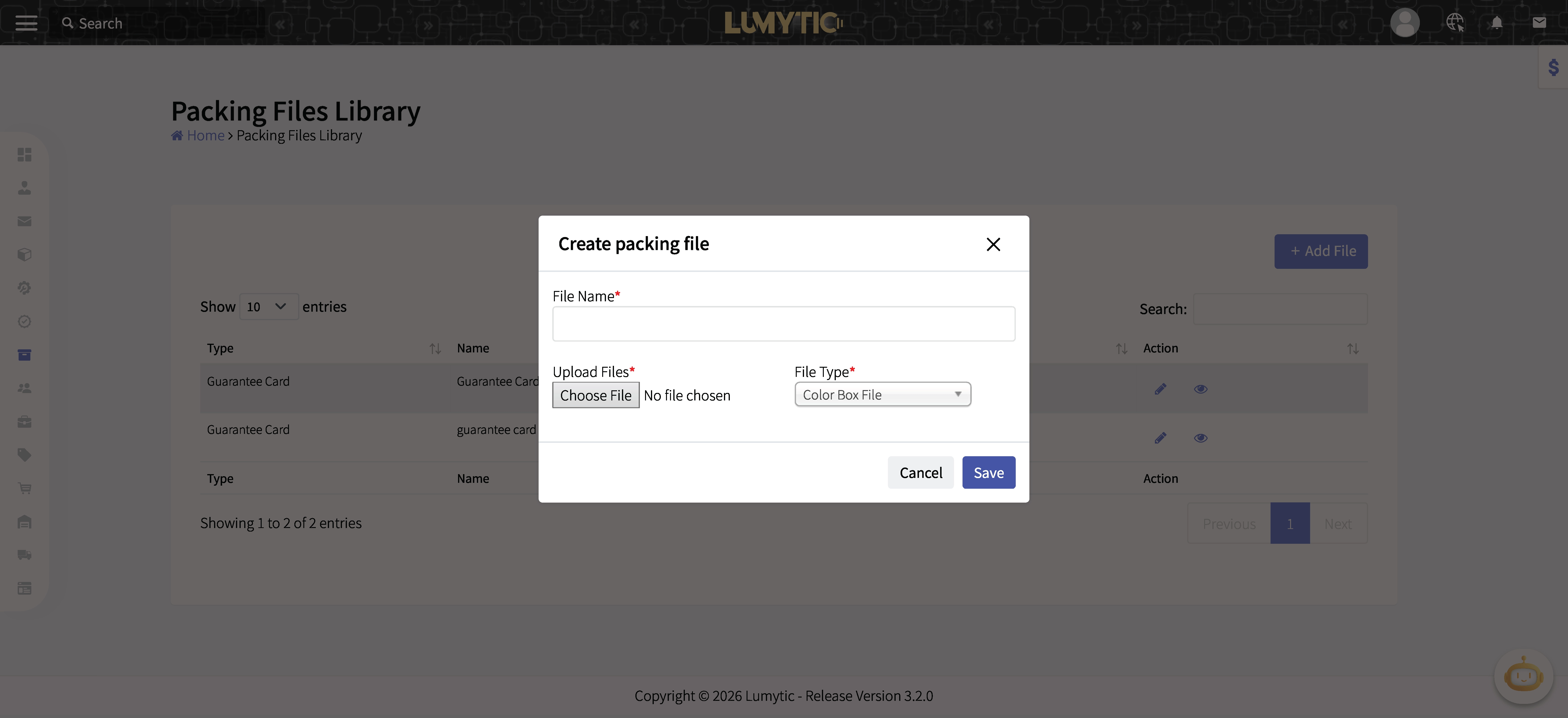 Upload File in Packing library