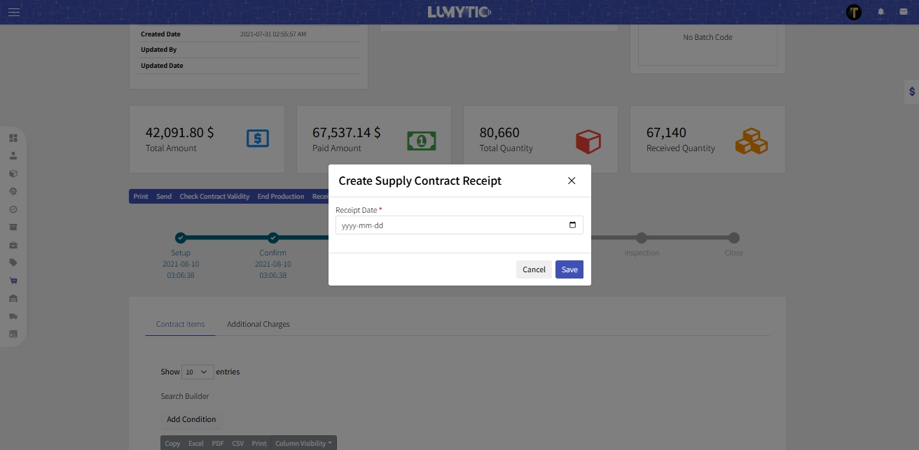 Create Supply Contract Receipt for All Items 