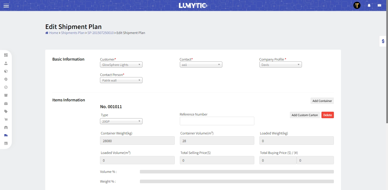 Edit Shippmient Plan