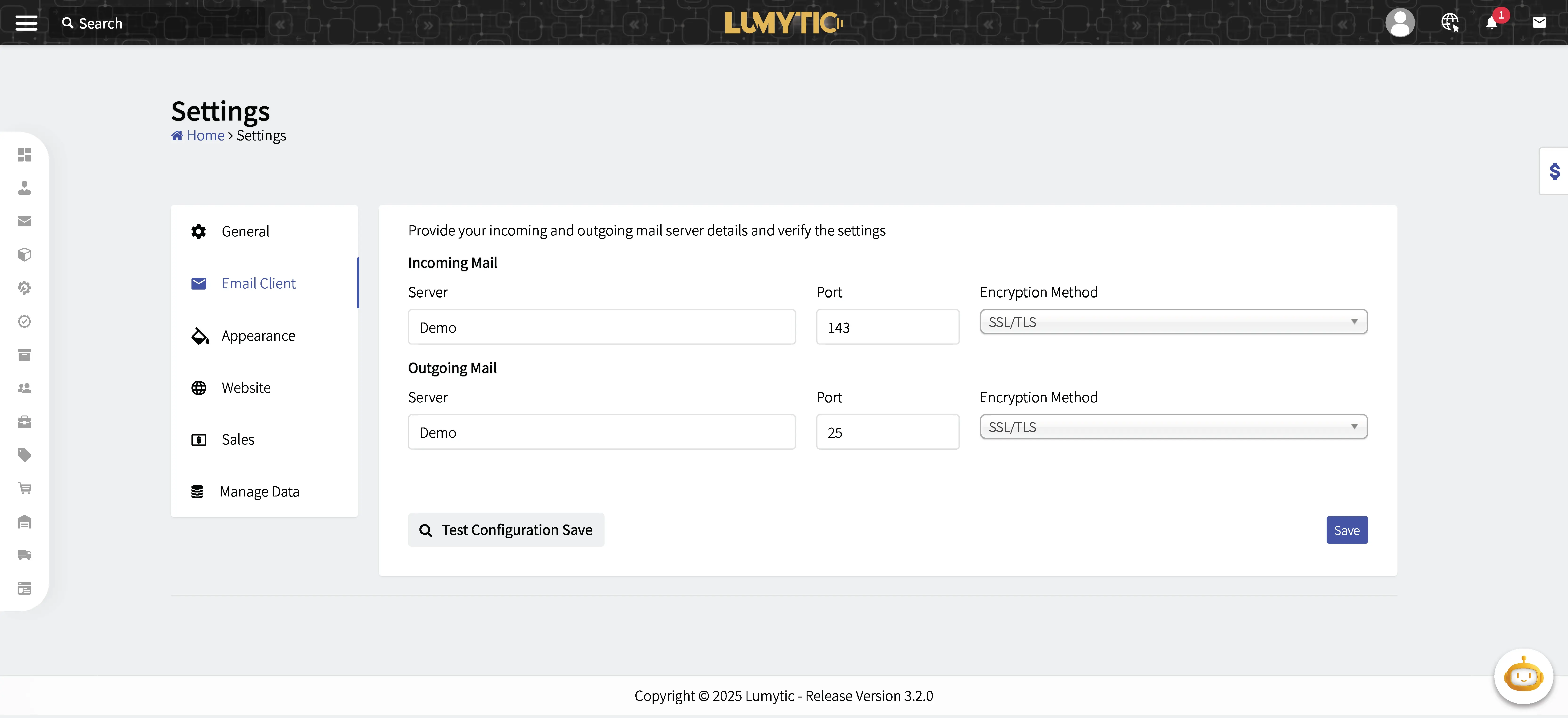Setup Email Settings Page