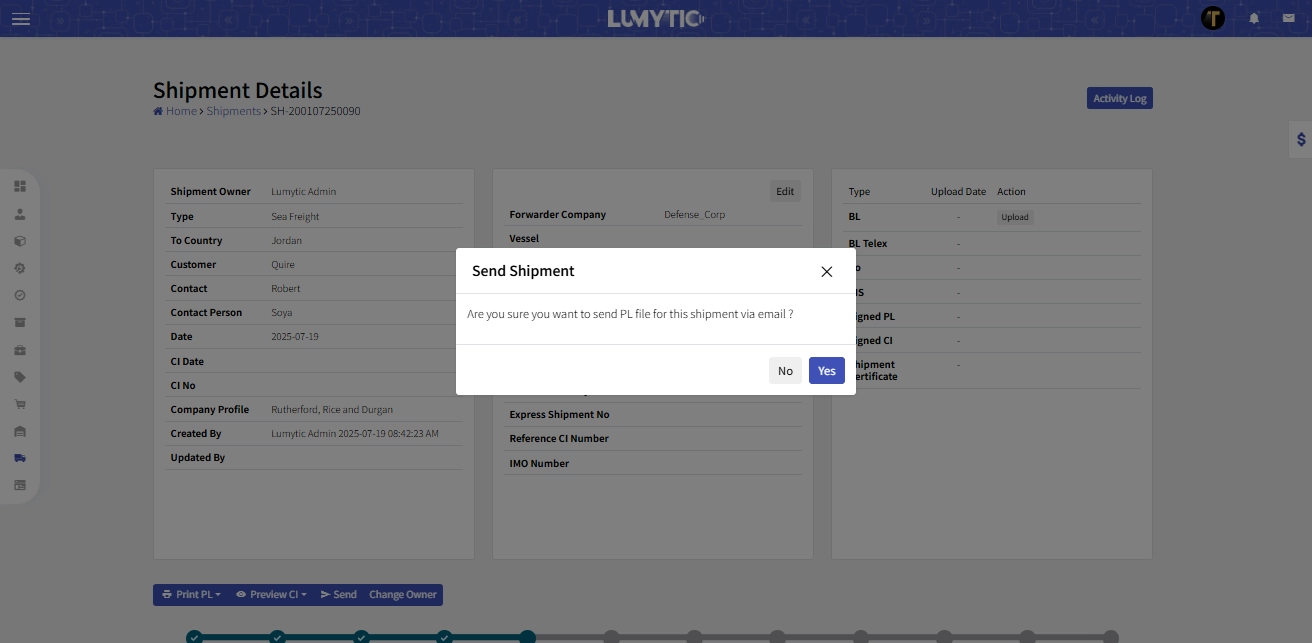 Send Shipment via Email