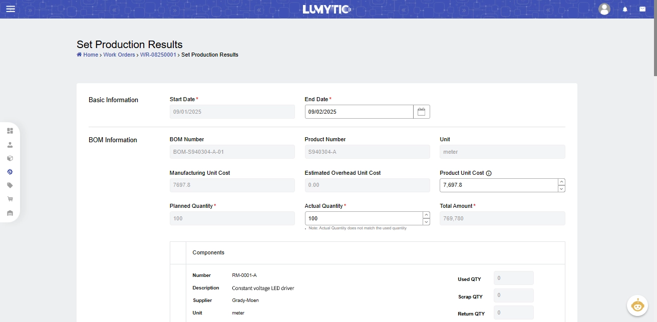Set Production Results
