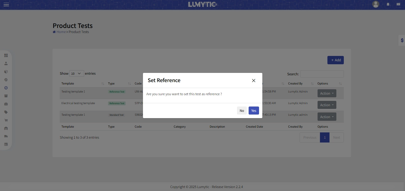 Set Quality Test as Reference