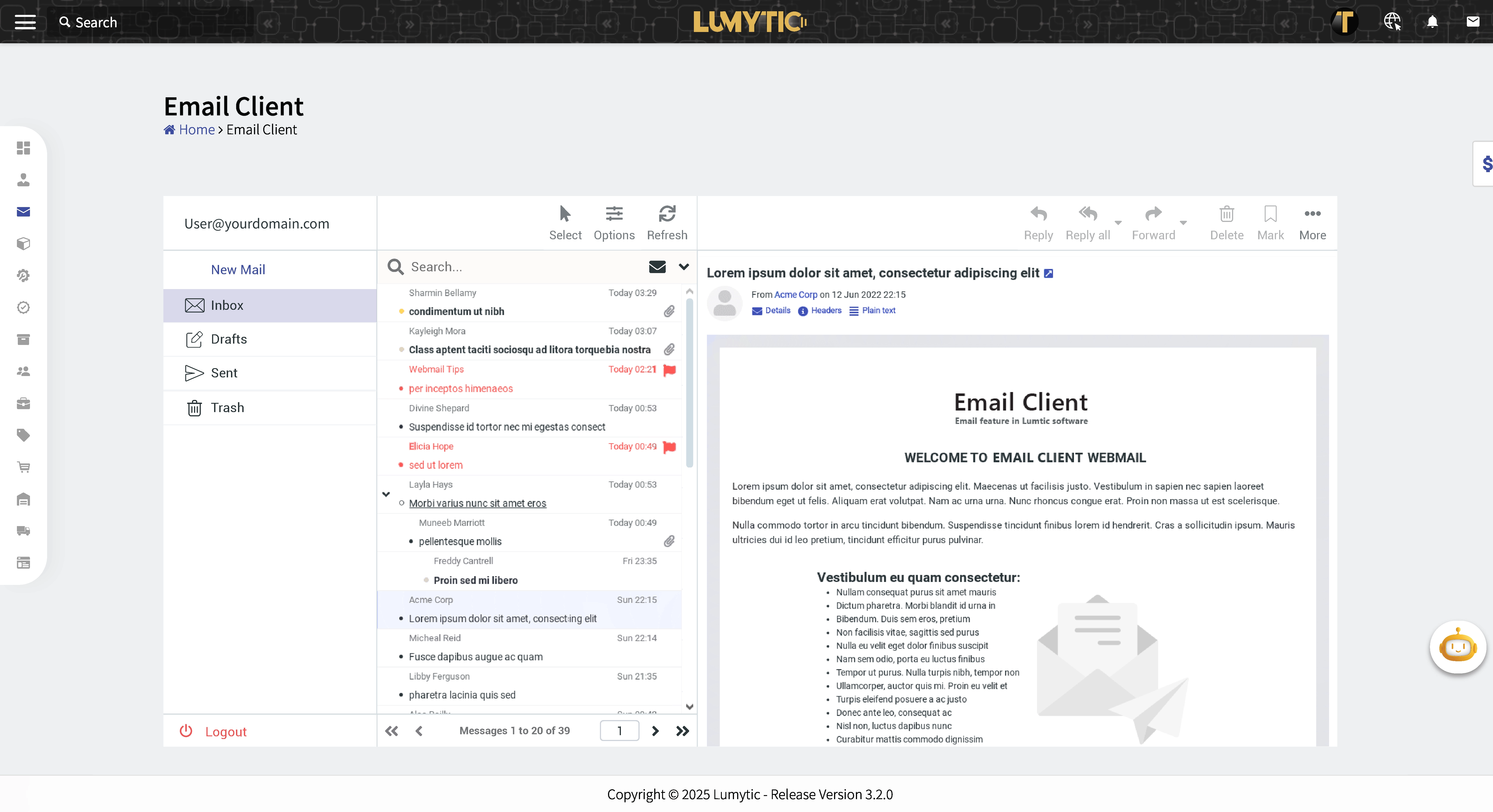 View Email Chat History Page